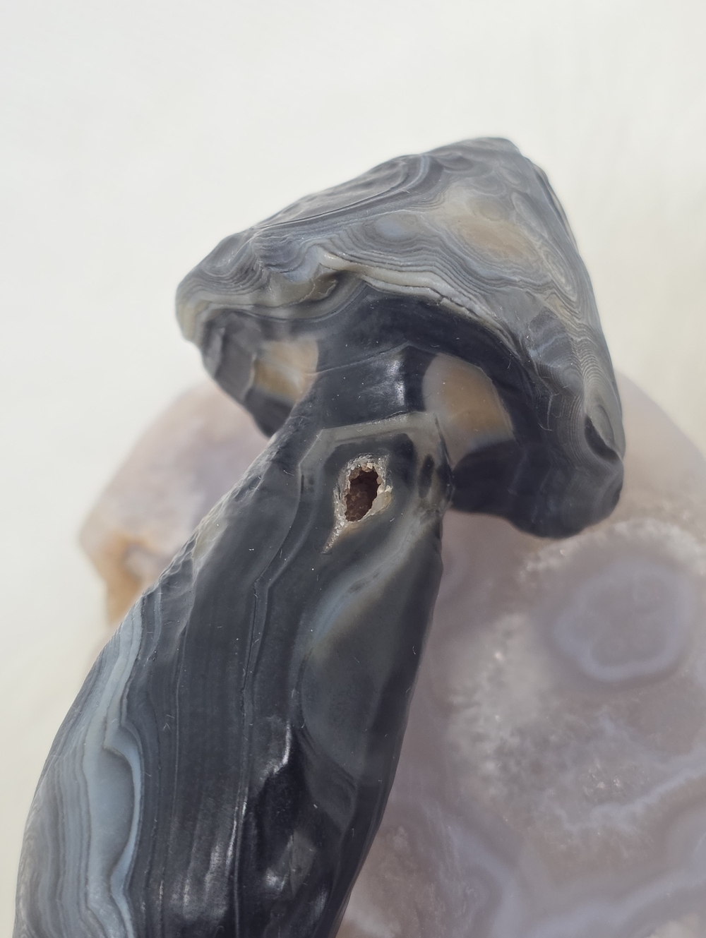 Gobi Agate Mushroom Carving 🍄✨ | Druzy Pocket | Banded Desert Agate | 3.01 - Picture 4 of 5